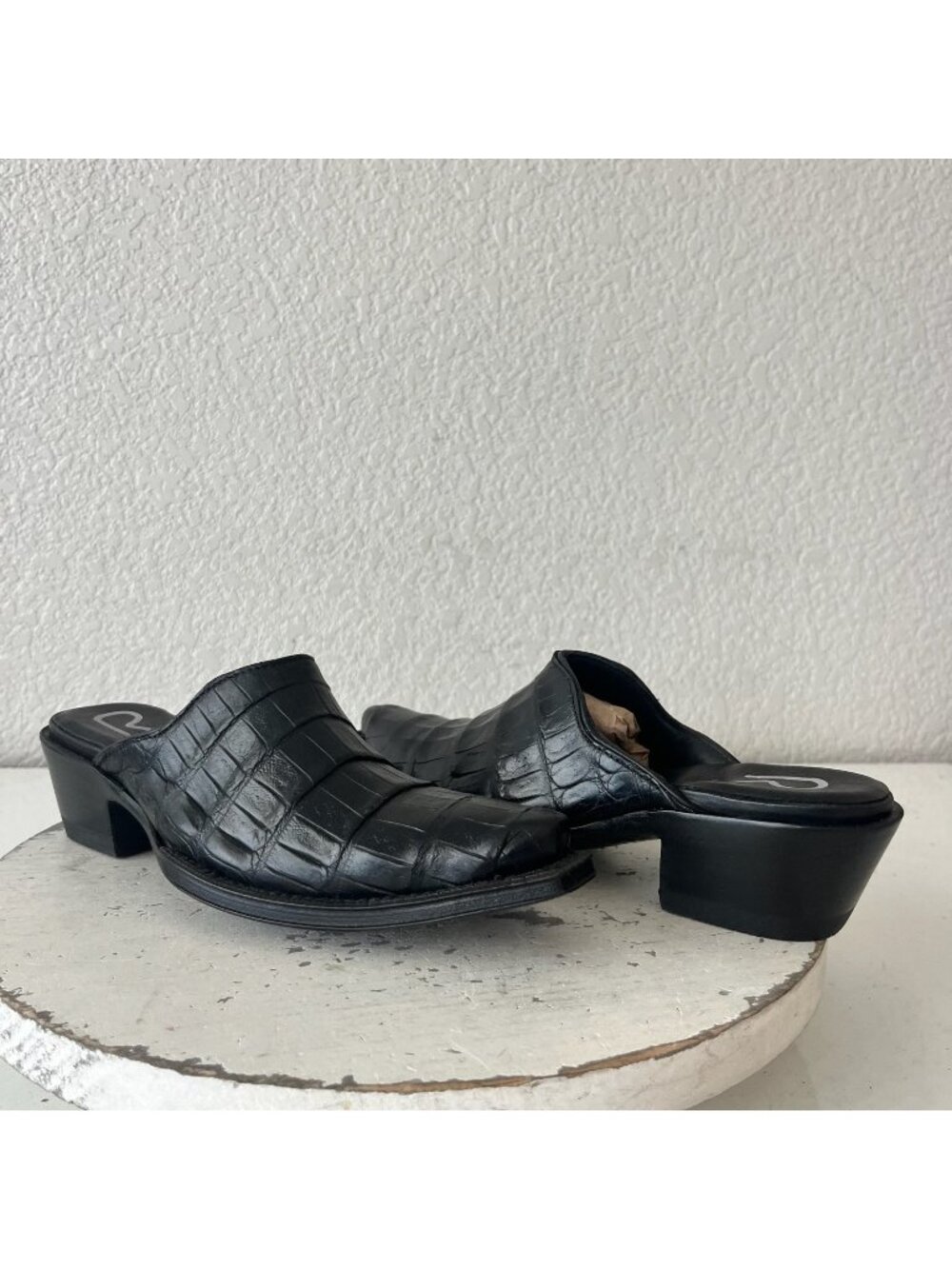 Rod Patrick Womens Mules 5.5 C Black Caiman Leather Western Slip On Boots Shoes